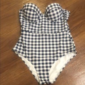 Preppy Aerie One Piece Swimsuit Gingham Navy White